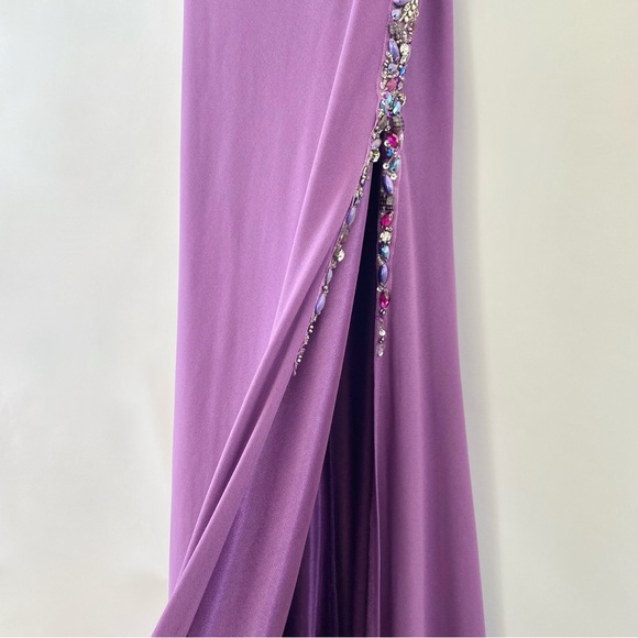 Terani Couture One Shoulder Rhinestone Beaded Formal Maxi Gown Dress Purple 0 - Picture 4 of 16